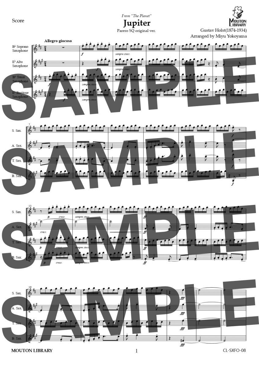画像3: 【サックス4重奏】木星/Jupiter - Parero SQ original ver.〈アンサンブル楽譜〉 (3)