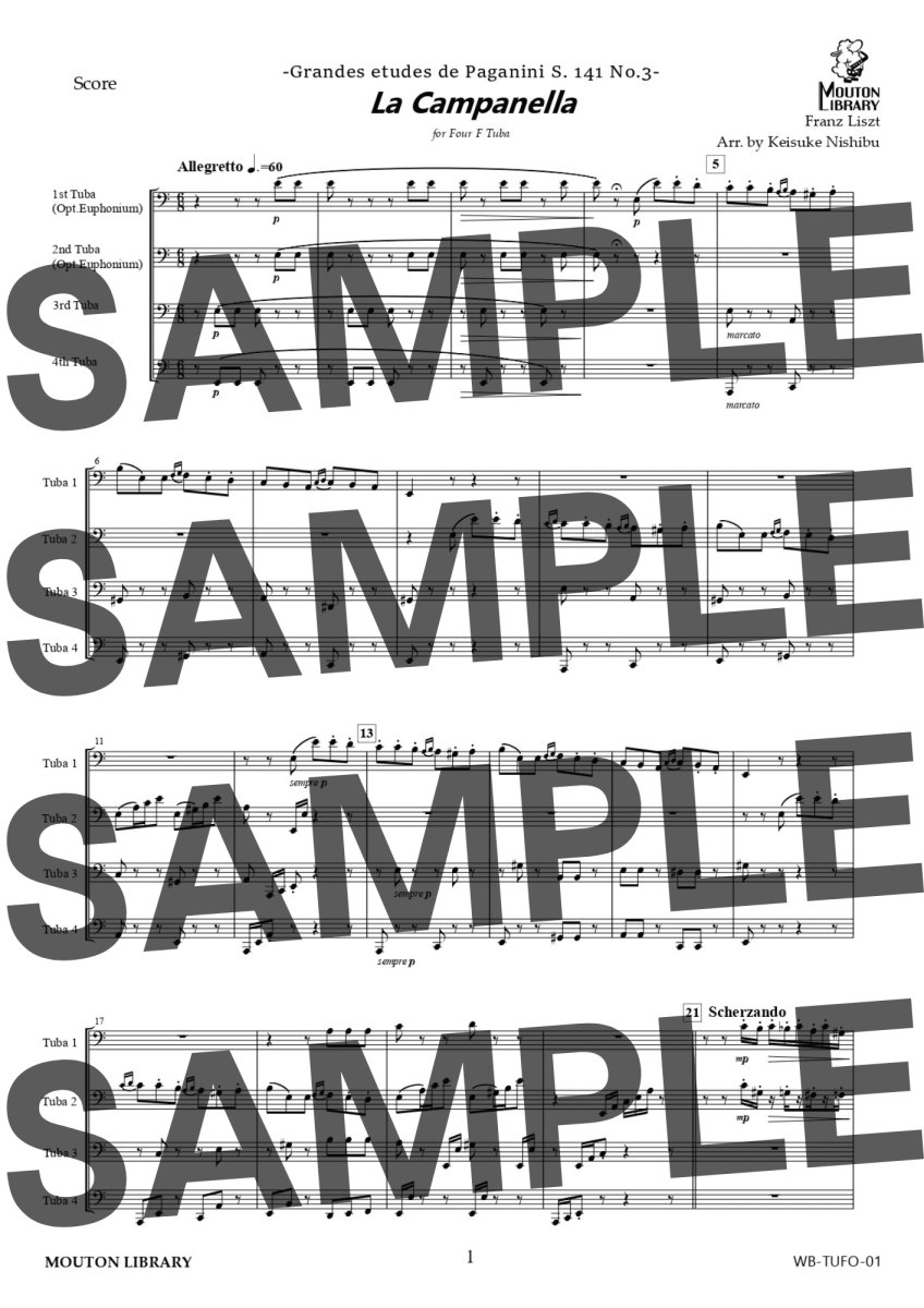 画像3: 【チューバ4重奏】La Campanella〈アンサンブル楽譜〉 (3)