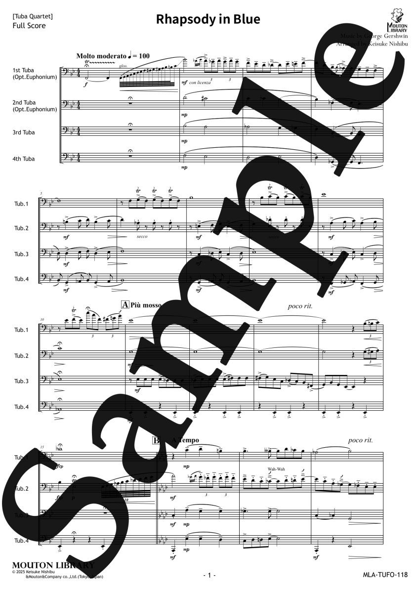 画像3: 【予約商品】【チューバ4重奏】ラプソディ・イン・ブルー《アンサンブル楽譜》 (3)