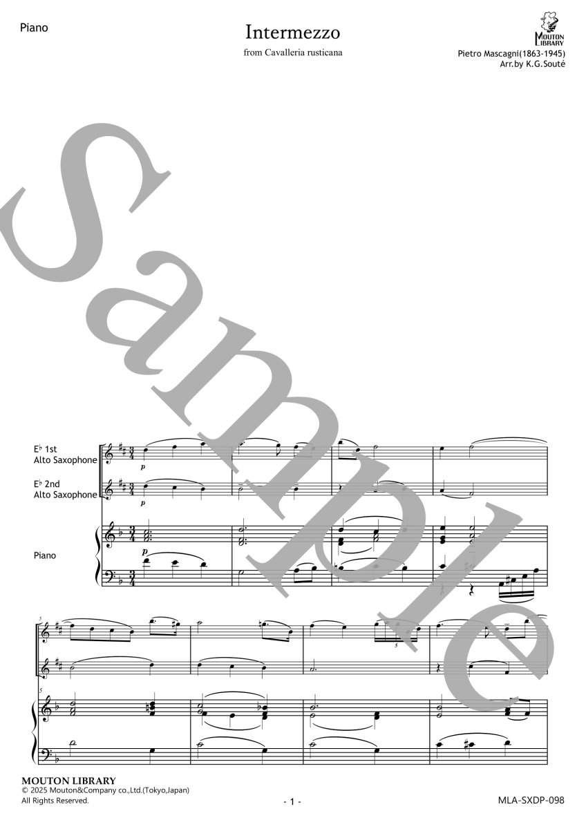 画像2: 【2 A.Sax.+Pf.】『カヴァレリア・ルスティカーナ』より間奏曲 | Intermezzo〈サックスソロ楽譜〉 (2)