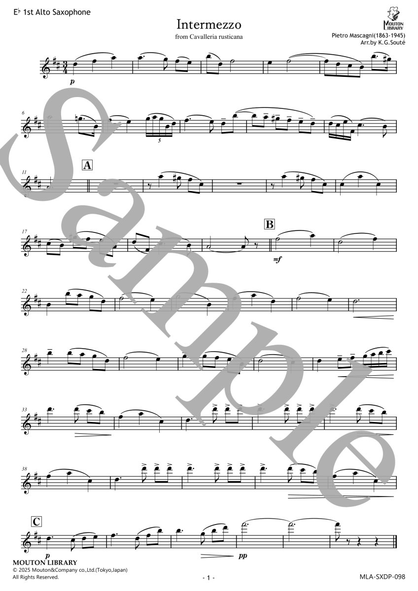 画像3: 【2 A.Sax.+Pf.】『カヴァレリア・ルスティカーナ』より間奏曲 | Intermezzo〈サックスソロ楽譜〉 (3)